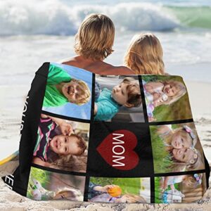 AOUER Custom Photo Text Fleece Throw,Personalized Blanket for Mom & Dad,Perfect Mother's Day Birthday Gifts for Her,Customized Picture Blanket-30x40In