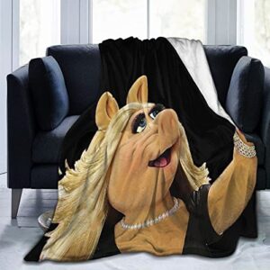 cteeap fun bom ke-rmit-miss piggy ultra-soft micro fleece blanket digital printed warm lightweight versatile for all seasons bed sofa couch throw blanket 60inchx50inch, black