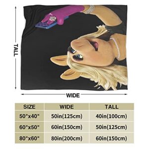 Cteeap Fun Bom Ke-Rmit-Miss Piggy Ultra-Soft Micro Fleece Blanket Digital Printed Warm Lightweight Versatile for All Seasons Bed Sofa Couch Throw Blanket 60inchX50inch, Black