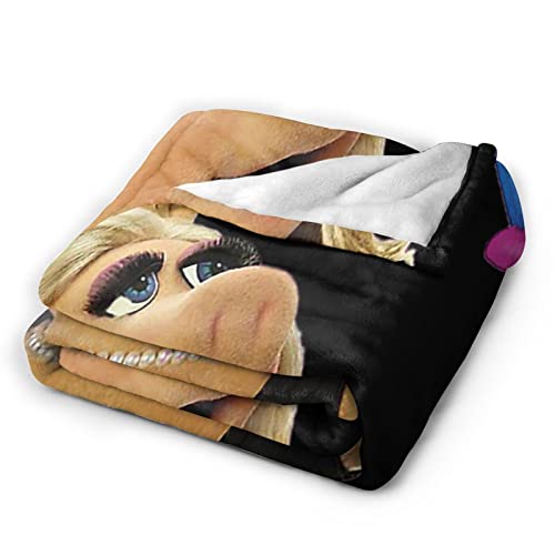 Cteeap Fun Bom Ke-Rmit-Miss Piggy Ultra-Soft Micro Fleece Blanket Digital Printed Warm Lightweight Versatile for All Seasons Bed Sofa Couch Throw Blanket 60inchX50inch, Black