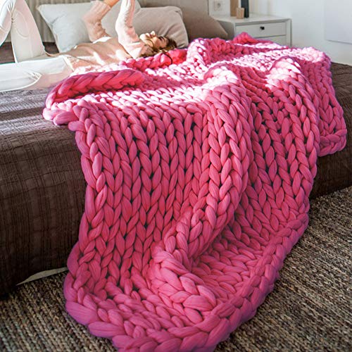 BGHN Chunky Knit Blanket Large, Cozy Handmade Throw Blanket, Bedroom Home Decor for Bed/Sofa/Couch, Hot Pink, 24''x24'', ZTT83-Hot Pink-60x60