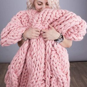 BGHN Chunky Knit Blanket Large, Cozy Handmade Throw Blanket, Bedroom Home Decor for Bed/Sofa/Couch, Hot Pink, 24''x24'', ZTT83-Hot Pink-60x60