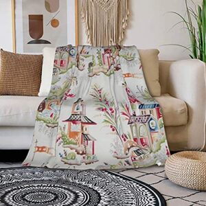 chinoiserie pagodas toile chinese style warm sofa blankets ultra-soft throw multi-size micro fleece double blanket for bed couch living room