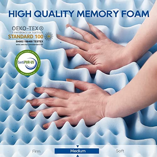 3 Inch 7-Zone Memory Foam Mattress Topper Full, Cooling Gel-Infused Swirl Egg Crate Memory Foam, Standard 100 by Oeko-TEX Certified, Blue