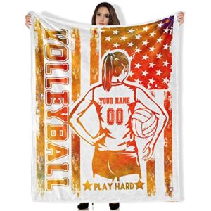 BEOIIBIRD Custom Volleyball Blanket Gifts, Throw Blankets 50”x40” Warm Cozy Soft, Personalized Blanket with Text for Athletes Players Children Girls Game Bed Sofa Couch Travel Car