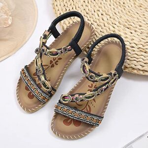 Summer Fashion Women Casual Open Toe Flat Rhinestone Comfortable Soft Bottom Breathable Elastic Band Shoes Sandals Leopard Print Heels for Women Sandal (Blue, 7.5)