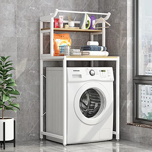 BKGDO Washer Storage Frames Floor Standing for Over Toilet,2-Layer Washinghine Shelf,Anti-Rust Steel Tube Washinghine Shelf,Bathroom Storage Rack/White