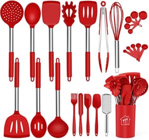 silicone cooking utensil set,kitchen utensils 26 pcs cooking utensils set,non-stick heat resistant silicone,cookware with stainless steel handle - red