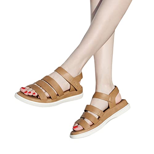 Summer Latest Cushion Thick Sole Beach Sandals for Women PU Sports Casual Outdoors Women's Leopard Sandals (Khaki, 8.5)