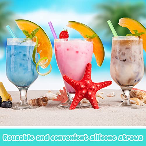 4 Set Silicone Straws with Case Reusable Straws Silicone Foldable Portable Drinking Straw Set for Party Travel Cold or Hot Straw with 4 Carry Case, 4 Cleaning Brushes 7 5/7 Inch Long (Classic Color)