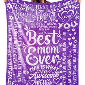 Mom Gifts, Mom Throw Blanket, Best Mom Ever, Birthday Gifts for Mom, Throw Blanket for Mother from Daughter or Son 65 x 50 Inches, Purple