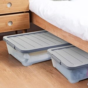 Qqbine 40 Quart Large Under Bed Storage Bins with lids, Plastic Wheeled Latching Boxes, 3 Packs