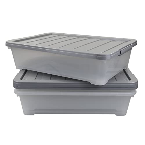 Qqbine 40 Quart Large Under Bed Storage Bins with lids, Plastic Wheeled Latching Boxes, 3 Packs