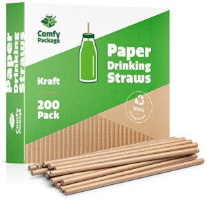 kraft paper drinking straws [200 pack] 100% biodegradable & ink-free