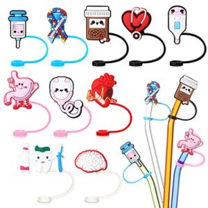 straw covers silicone kawaii straw cover nurse theme straw caps reusable drinking dust proof straw tip covers for 6-8 mm (cute, 10 pcs)
