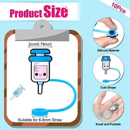 Straw Covers Silicone Kawaii Straw Cover Nurse Theme Straw Caps Reusable Drinking Dust Proof Straw Tip Covers for 6-8 mm (Cute, 10 Pcs)