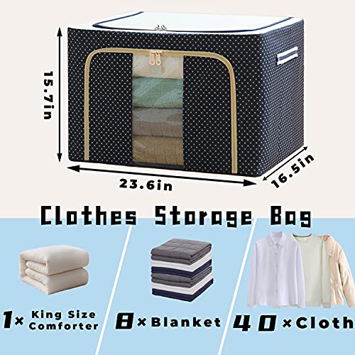 Jasonandiris Steel Frame Storage Box Oxford, 100L Cloth Storage Box for Quilt Storage Box Folding Wardrobe Fabric Extra Large Storage Bag with Reinforced Handle, Clear Window, Sturdy Zippers (4)