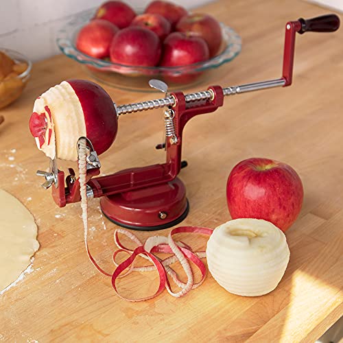 Apple Peeler and Corer - Durable, Heavy Duty Chrome Cast Iron with Powerful Countertop Suction, Hand Crank for Fruits, Apples, Potatoes or Veggies, Fall Picking Season and Holiday Pie Making Essential