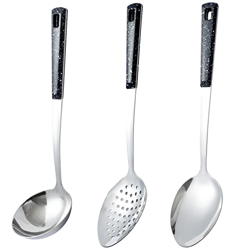 3-Piece,Stainless Steel Serving Spoon Set with Slotted Spoon, Serving Spoon and Perforated Spoon, soup ladle,kitchen cooking serving utensils set