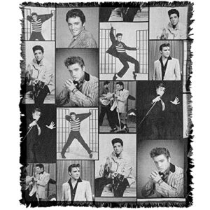 logovision elvis blanket, 50"x60" photo collage woven tapestry cotton blend fringed throw blanket