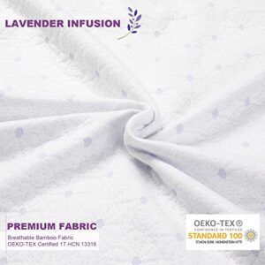 Mattress Topper Cover Queen, Lavender Infused Premium Bamboo Zippered Cover for Mattress Topper with Adjustable Straps, Ferlizer 3 Inch Queen Mattress Topper Protector