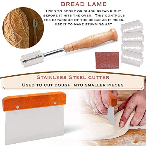 Bread Proofing Basket Set Of 2 Round and Oval, Banneton Proofing Basket + Danish Dough Whisk + Bread Scoring Lame + Stainless Steel Dough Scraper + Flexible Dough Scraper, Sourdough Tools Kit