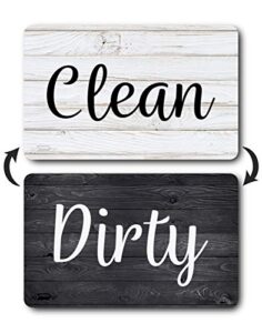 black and white wood clean dirty dishwasher magnet, reversible dish washer sign, double sided strong kitchen flip indicator, bonus universal magnetic plate, neutral rustic white and black magnet
