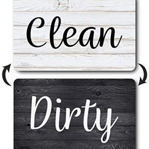 Black and White Wood Clean Dirty Dishwasher Magnet, Reversible Dish Washer Sign, Double Sided Strong Kitchen Flip Indicator, Bonus Universal Magnetic Plate, Neutral Rustic White and Black Magnet