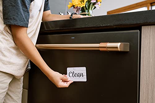 Black and White Wood Clean Dirty Dishwasher Magnet, Reversible Dish Washer Sign, Double Sided Strong Kitchen Flip Indicator, Bonus Universal Magnetic Plate, Neutral Rustic White and Black Magnet