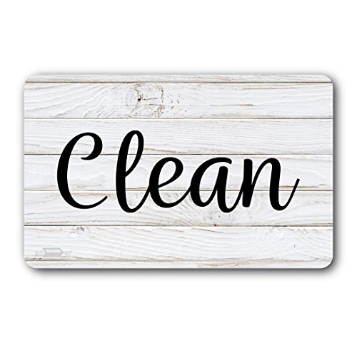 Black and White Wood Clean Dirty Dishwasher Magnet, Reversible Dish Washer Sign, Double Sided Strong Kitchen Flip Indicator, Bonus Universal Magnetic Plate, Neutral Rustic White and Black Magnet