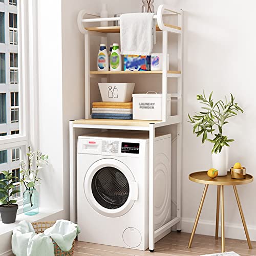 BKGDO Washer Storage Frames Floor Standing for Over Toilet,Bathroom Storage Rack,Bathroom Organizer Units with Clothes Hanging/White