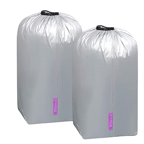 2-Pack Large Travel Laundry Bag, Dirty Clothes Storage Bag with Drawstring, Organizer Waterproof and Heavy Duty Stitching, Idea for Store Clothes, Blankets, Toys, Silver (Medium)