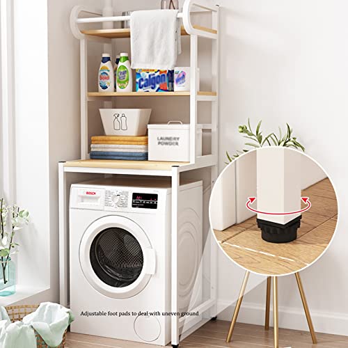 BKGDO Washer Storage Frames Floor Standing for Over Toilet,Square Carbon Steel Washinghine Shelf,Drum Washinghine Storage Rack Toilet Shelf with Hanging Rod/Black