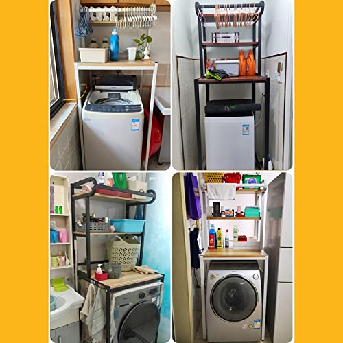 BKGDO Washer Storage Frames Floor Standing for Over Toilet,Square Carbon Steel Washinghine Shelf,Drum Washinghine Storage Rack Toilet Shelf with Hanging Rod/Black