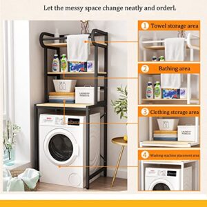 BKGDO Washer Storage Frames Floor Standing for Over Toilet,Square Carbon Steel Washinghine Shelf,Drum Washinghine Storage Rack Toilet Shelf with Hanging Rod/Black