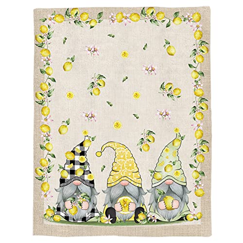 Fleece Blanket Warm Throw Blanket Summer Lemon Gnomes Floral Fuzzy Bed Blanket Comfy Microfiber Flannel Blanket,Lightweight Blanket for Couch,Bed,Sofa,60x80 Inch