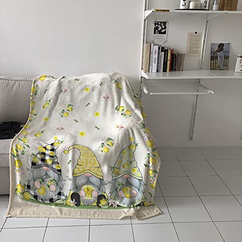 Fleece Blanket Warm Throw Blanket Summer Lemon Gnomes Floral Fuzzy Bed Blanket Comfy Microfiber Flannel Blanket,Lightweight Blanket for Couch,Bed,Sofa,60x80 Inch