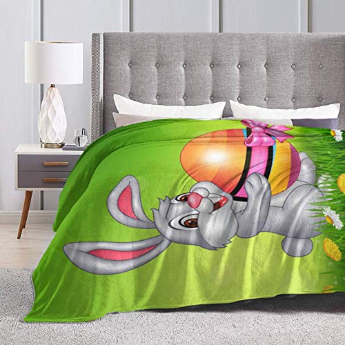 Happy Easter Colorful Eggs Cute Bunny Blankets and Throws Lightweight Cozy Fuzzy Blanket for Couch Sofa Bed _BR.158