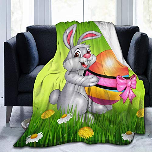 Happy Easter Colorful Eggs Cute Bunny Blankets and Throws Lightweight Cozy Fuzzy Blanket for Couch Sofa Bed _BR.158