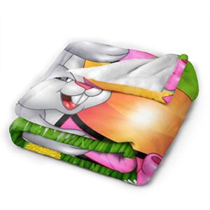 Happy Easter Colorful Eggs Cute Bunny Blankets and Throws Lightweight Cozy Fuzzy Blanket for Couch Sofa Bed _BR.158