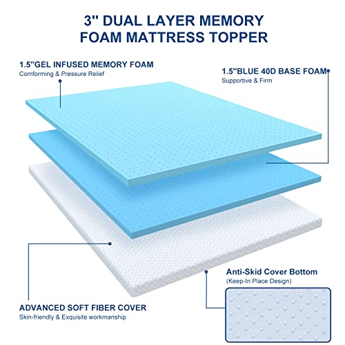 Maxzzz Mattress Topper Full 3 Inch Gel Memory Foam Mattress Topper for Full Size Bed High Density Foam for Pain Relief & Back Pain, with Breathable & Washable Cover, Certipur-Us & Oeko-Tex Certified