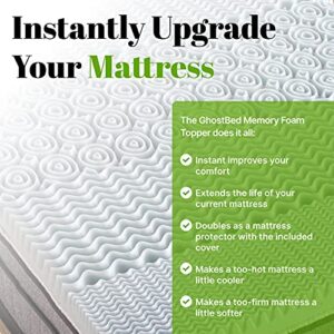 GhostBed 3 Inch Cooling Gel Memory Foam Mattress Topper - Waterproof Cover, Protector & Topper in One, Queen