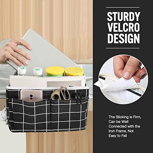 Ndeno Bedside Caddy Storage Bag Hanging Pocket Organizer for Bunk and Hospital Beds Crib,Dorm Rooms Bed Rails for Remotes Mobile Phone Keys, Glasses, Books (Black Plaid)