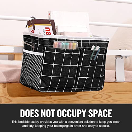 Ndeno Bedside Caddy Storage Bag Hanging Pocket Organizer for Bunk and Hospital Beds Crib,Dorm Rooms Bed Rails for Remotes Mobile Phone Keys, Glasses, Books (Black Plaid)