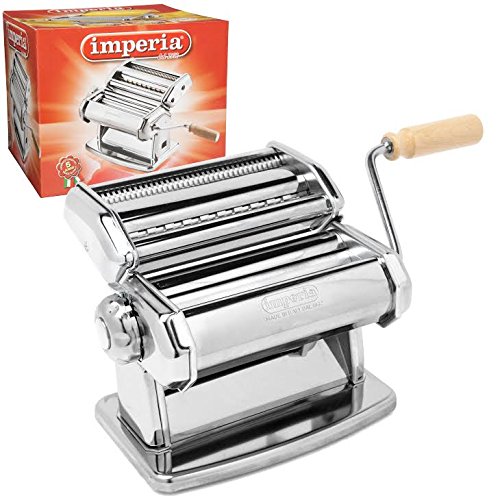 Imperia Pasta Maker Machine - Heavy Duty Steel Construction w Easy Lock Dial and Wood Grip Handle- Model 150 Made in Italy