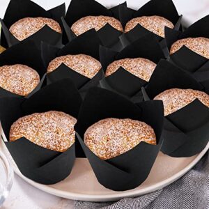 200 Packs Tulip Cupcake Liners Paper Baking Cups Greaseproof Muffin Liners Grease Resistant Cupcake Wrappers for Weddings Birthday Baby Showers Cake Balls Muffins Candy Jelly Party Supplies(Black)