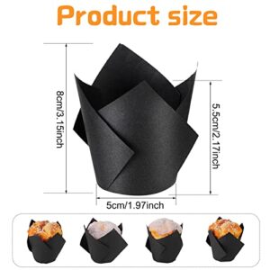200 Packs Tulip Cupcake Liners Paper Baking Cups Greaseproof Muffin Liners Grease Resistant Cupcake Wrappers for Weddings Birthday Baby Showers Cake Balls Muffins Candy Jelly Party Supplies(Black)