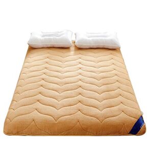wjh thicken plush sleeping mattress, tatami floor mat, japanese futon soft comfortable queen double foldable topper memory foam dorm -light tan 90x200cm(35x79inch)