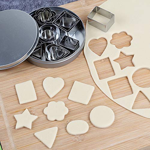 Mini shaped biscuit cutters Sets 24pcs Metal Dough Cutters Flower Star Heart Round Geometric Shapes Cutters for Kids Use for Cookies,Biscuit,Pastry Dough,Pie Crust,Fruits Fondant Homemade Baking