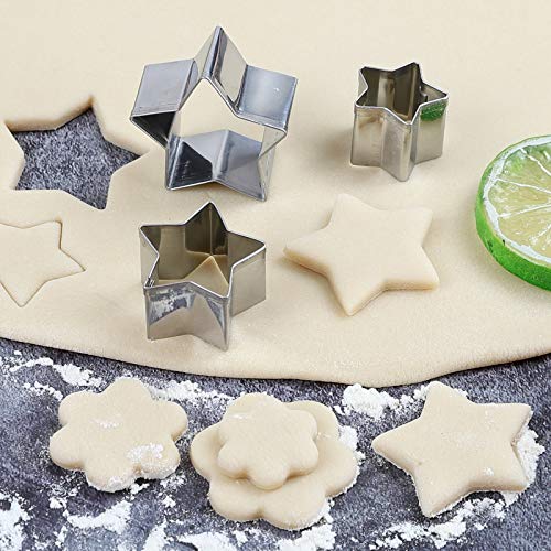 Mini shaped biscuit cutters Sets 24pcs Metal Dough Cutters Flower Star Heart Round Geometric Shapes Cutters for Kids Use for Cookies,Biscuit,Pastry Dough,Pie Crust,Fruits Fondant Homemade Baking